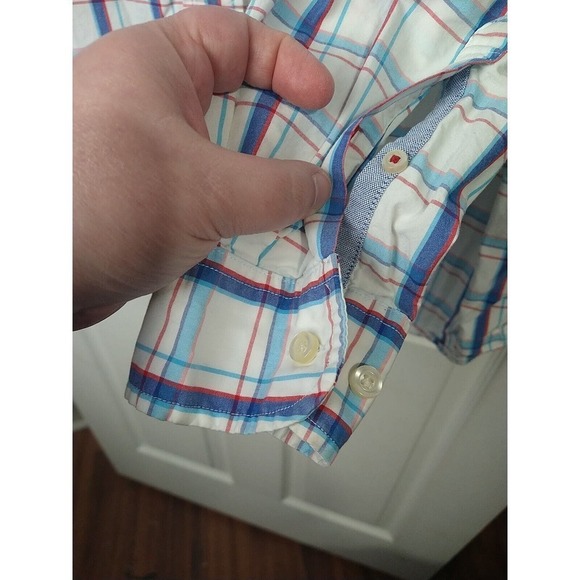 tommy hilfiger Long Sleeve White Blue Red Plaid Pocket Button Shirt. Size L - Picture 6 of 10